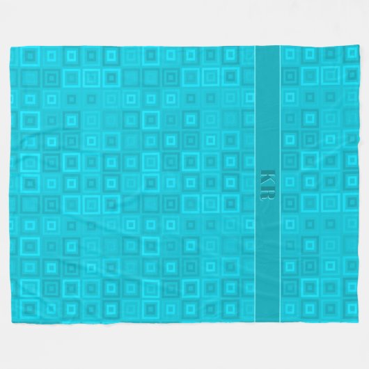 Blauwgroen blauwgroen vierkantspatroon met uw init fleece deken (Voorkant (Horizontaal))