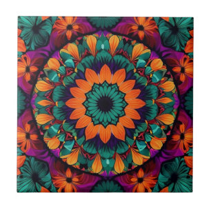 Blauwgroen bloem met zwart midden tegeltje