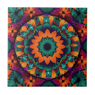 Blauwgroen bloem met zwart midden tegeltje
