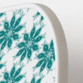 Blauwgroen bloemen aangepaste naam wit pickleball paddle (Links Detail)