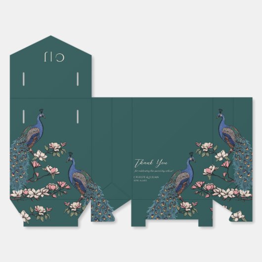 Blauwgroen Bloemen Blauwe Pauw & Magnolia Bloemen Bedankdoosjes (Ongevouwen)