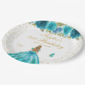 Blauwgroen Bloemen Blond Haar Prinses Verjaardagsf Papieren Bordje (Gekanteld)