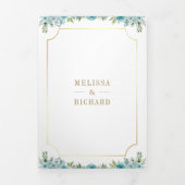 Blauwgroen Bloemen Goud Katholiek Kruis QR Code Hu Drieluik Uitnodiging (Cover)