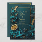 Blauwgroen bloemenbruiloft kaart (Voorkant / Achterkant)