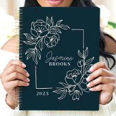 Blauwgroen Bloemenrand 2025 Aangepaste naam Planner