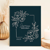 Blauwgroen Bloemenrand 2025 Aangepaste naam Planner