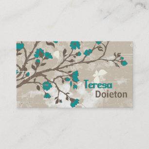  blauwgroen bloemetjes floral grunge taupe visitekaartje