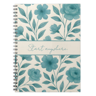 Blauwgroen bloemmotief Inspirerend Notitieboek