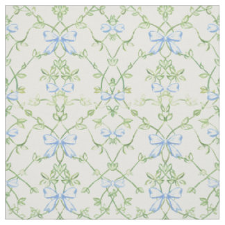 Blauwgroen bloemmotief met traliewerk stof