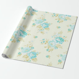  blauwgroen bloempatroon cadeaupapier