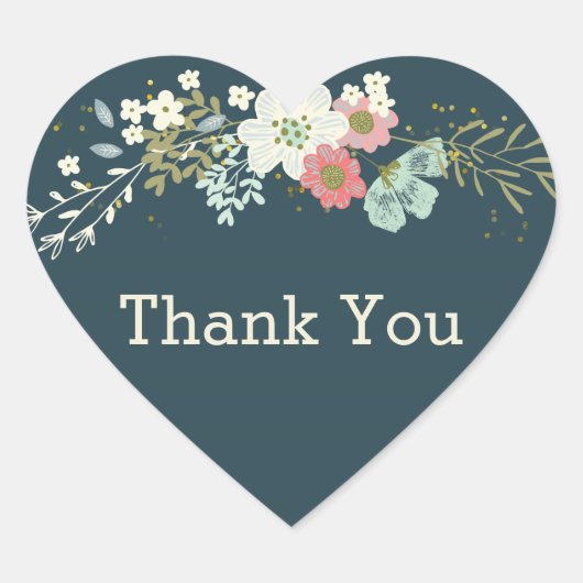 Blauwgroen bloesems hart sticker (Voorkant)