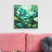 Blauwgroen bloesems: minimalistische boho-eleganti canvas afdruk (Insitu (Woonkamer))
