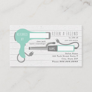 Blauwgroen Blow Dryer + Curling Iron Salon Verwijz Visitekaartje