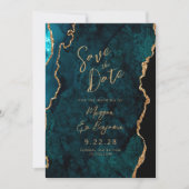 Blauwgroen Blue Agate Script Wedding Sla de datum  Kaart (Voorkant)