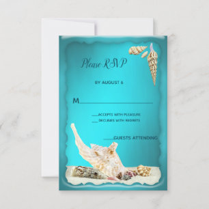 Blauwgroen Blue Aqua Turquoise Seashell Wedding RS RSVP Kaartje