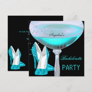 Blauwgroen Blue Bachelorette Party Champagne Shoes Kaart