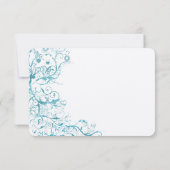 Blauwgroen Blue Birds Swirls Wedding RSVP Response (Achterkant)