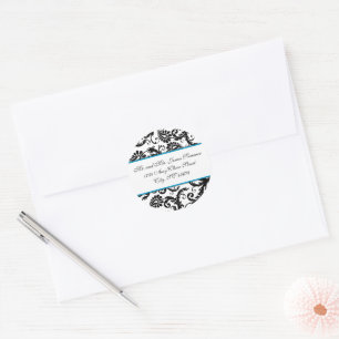 Blauwgroen Blue Black Damask-adres Weddenschappen Ronde Sticker