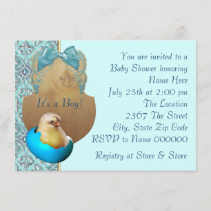 Blauwgroen Blue Boys Baby Chick Shower Uitnodiging