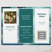 Blauwgroen Blue Business Logo QR code Tri-fold Flyer (Voorkant)