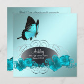 Blauwgroen Blue Butterfly Graduation-aankondiginge Kaart (Voorkant / Achterkant)