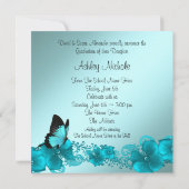 Blauwgroen Blue Butterfly Graduation-aankondiginge Kaart (Achterkant)