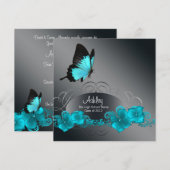Blauwgroen Blue Butterfly Graduation-aankondiginge Kaart (Voorkant / Achterkant)