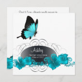 Blauwgroen Blue Butterfly Graduation-aankondiginge Kaart (Voorkant / Achterkant)
