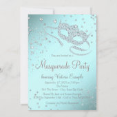 Blauwgroen Blue Diamond Mask Masquerade Party Kaart (Achterkant)