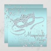 Blauwgroen Blue Diamond Mask Masquerade Party Kaart (Voorkant / Achterkant)