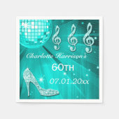 Blauwgroen Blue Disco Ball en Sparkle Heels 60e Servetten (Voorkant)