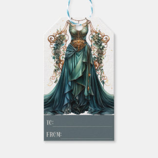 Blauwgroen Blue Fantasy Dress Gift Label, Kerst Cadeaulabel
