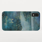 Blauwgroen Blue Galaxy Gold Stars Celestial Sky Mo Case-Mate iPhone Case (Achterkant (horizontaal))