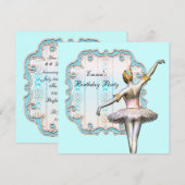 Blauwgroen Blue Girls Ballerina Verjaardagsfeest Kaart (Voorkant / Achterkant)