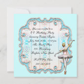 Blauwgroen Blue Girls Ballerina Verjaardagsfeest Kaart (Achterkant)