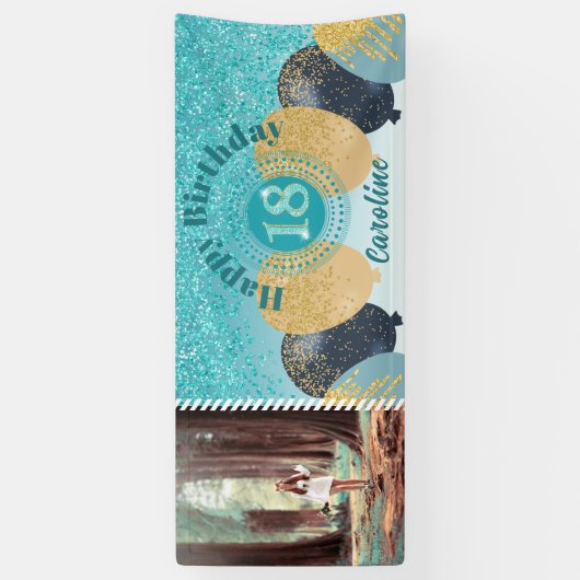 Blauwgroen Blue Glitter 18e verjaardag & ballonnen Spandoek (Verticaal)