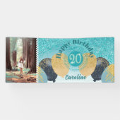 Blauwgroen Blue Glitter 20e verjaardag & ballonnen Spandoek (Horizontaal)