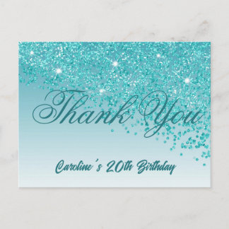 Blauwgroen Blue Glitter, 20e verjaardag Briefkaart