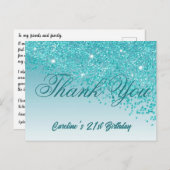 Blauwgroen Blue Glitter, 21ste verjaardag Briefkaart (Voorkant / Achterkant)