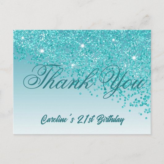 Blauwgroen Blue Glitter, 21ste verjaardag Briefkaart (Voorkant)
