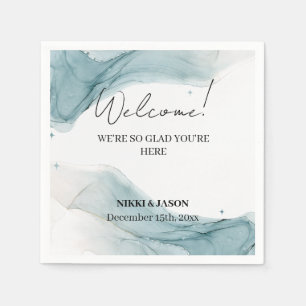 Blauwgroen Blue Glitter Aqua Green Wedding Welcome Servet