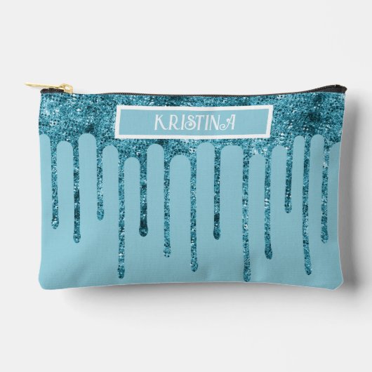 Blauwgroen Blue Glitter Drips op Sky Blue Small Etui (Voorkant)