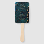 Blauwgroen Blue Gold Agate Script Wedding Programm Handwaaier (Voorkant)