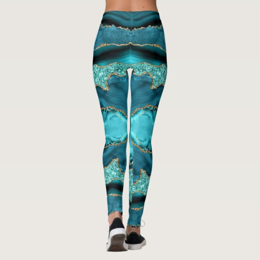 Blauwgroen Blue Gold Glitter Aqua Turquoise Leggin Leggings (Achterkant)
