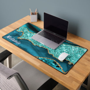 Blauwgroen Blue Gold Glitter Desk Mat met Aangepas
