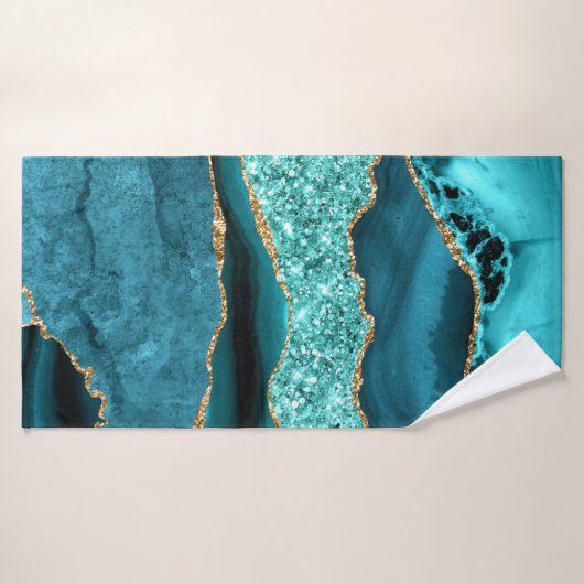Blauwgroen Blue Gold Glitter Turquoise Badhanddoek (Badhanddoek)