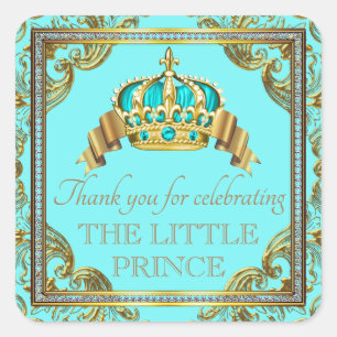 Blauwgroen Blue Gold Prince Baby shower Stickers