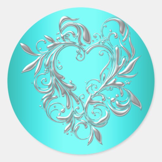 Blauwgroen Blue Heart Envelope Seal Party Favoriet Ronde Sticker (Voorkant)