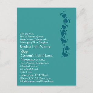 Blauwgroen Blue Hearts bruiloft uitnodiging Briefkaart