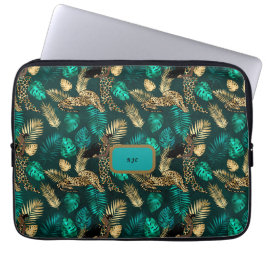 "Blauwgroen Blue Leopard" laptop Hoesje Sleeve